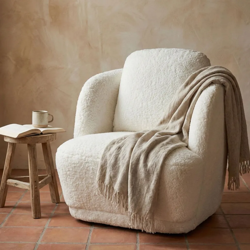 Fauteuil cosy Furdol Tissu Effet peau de mouton Crème