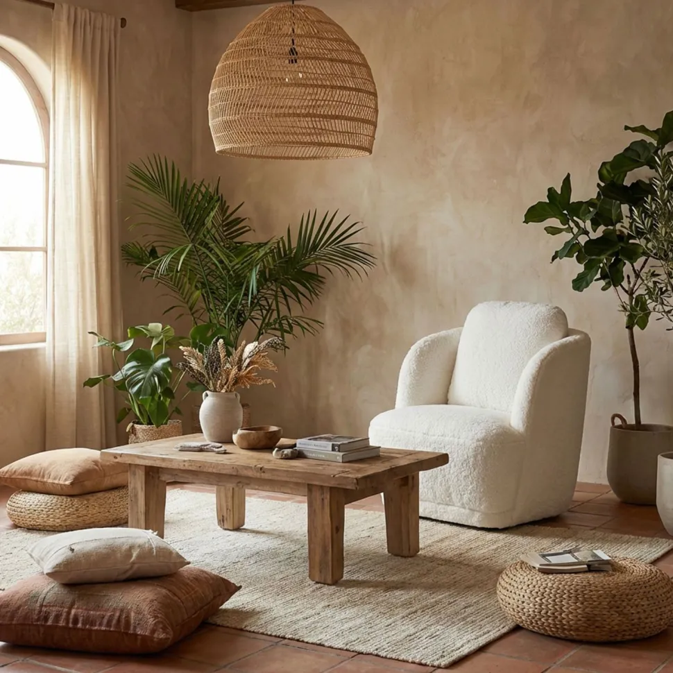 Fauteuil cosy Furdol Tissu Effet peau de mouton Crème