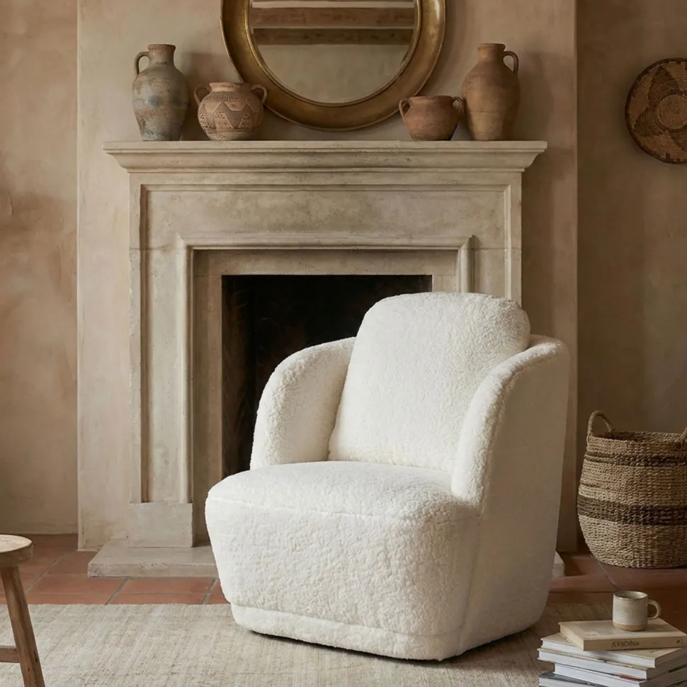 Fauteuil cosy Furdol Tissu Effet peau de mouton Crème