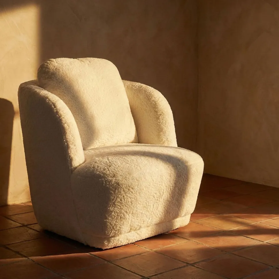 Fauteuil cosy Furdol Tissu Effet peau de mouton Crème