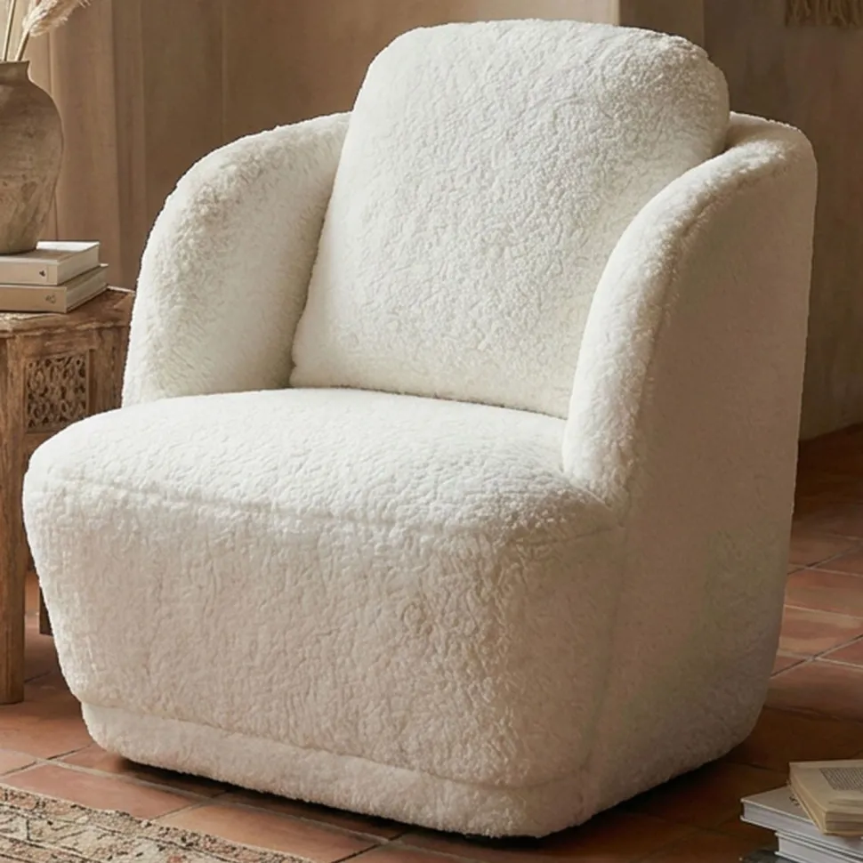 Fauteuil cosy Furdol Tissu Effet peau de mouton Crème