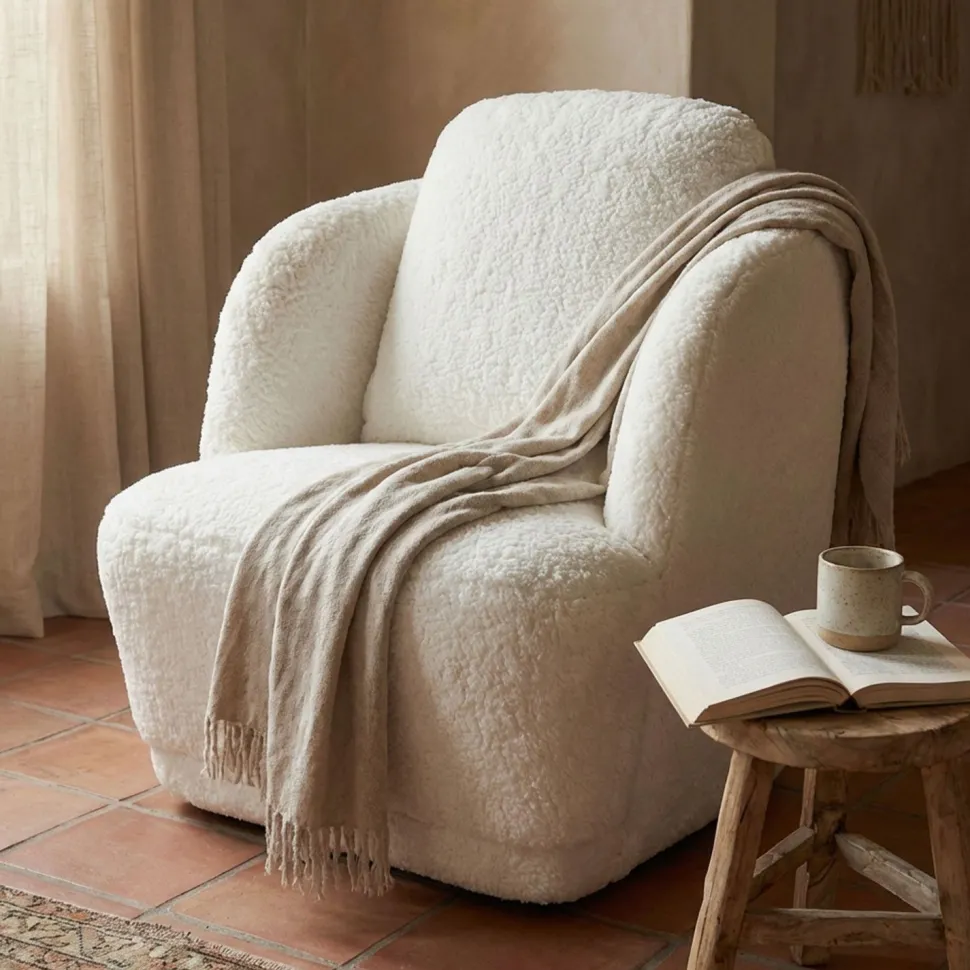 Fauteuil cosy Furdol Tissu Effet peau de mouton Crème