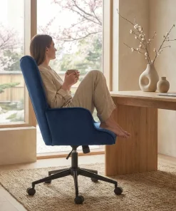 Fauteuil de bureau moderne à haut dossier Florelo Velours Bleu
