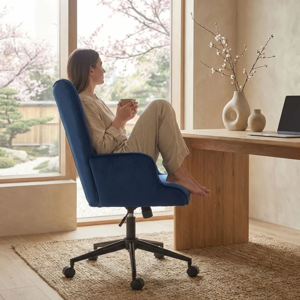 Fauteuil de bureau moderne à haut dossier Florelo Velours Bleu