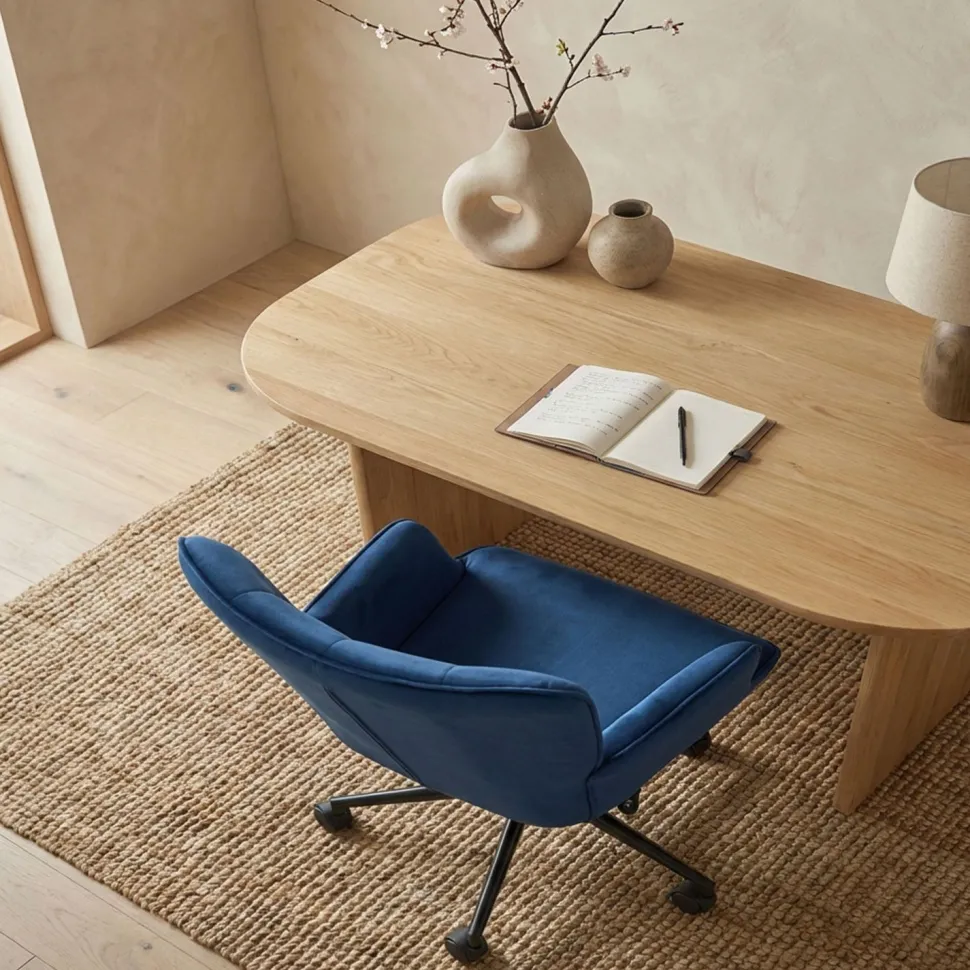 Fauteuil de bureau moderne à haut dossier Florelo Velours Bleu