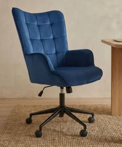 Fauteuil de bureau moderne à haut dossier Florelo Velours Bleu