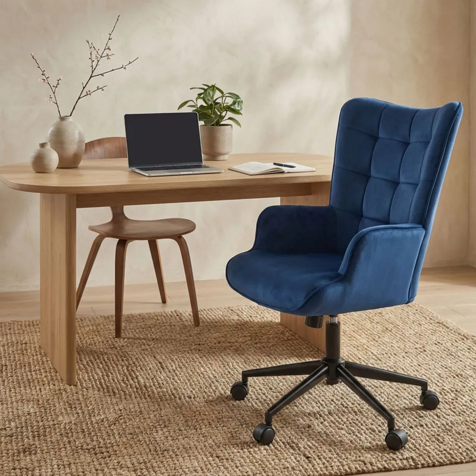 Fauteuil de bureau moderne à haut dossier Florelo Velours Bleu