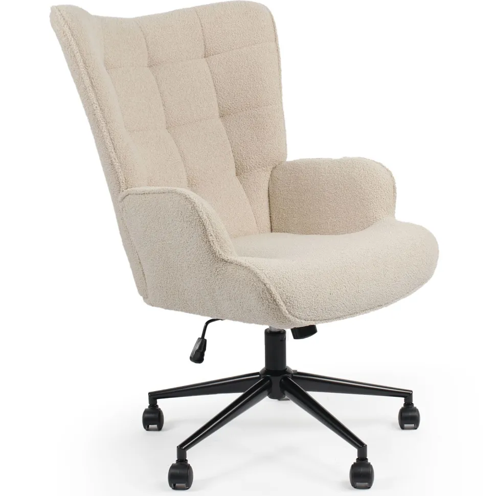Fauteuil de bureau moderne à haut dossier Florelo Tissu bouclette Beige
