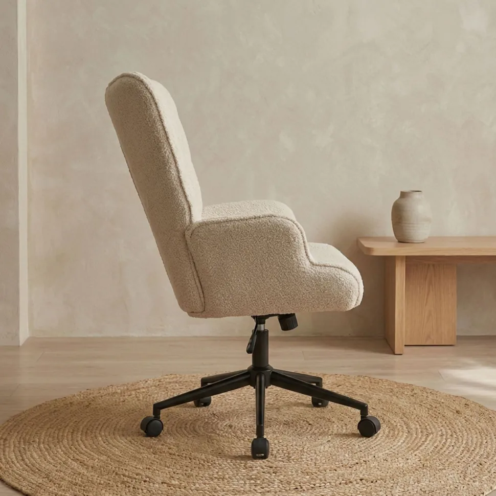 Fauteuil de bureau moderne à haut dossier Florelo Tissu bouclette Beige