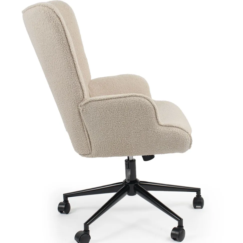 Fauteuil de bureau moderne à haut dossier Florelo Tissu bouclette Beige