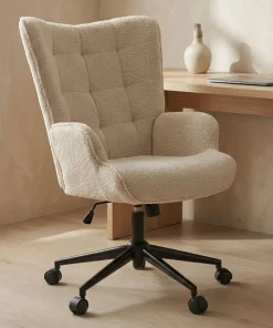 Fauteuil de bureau moderne à haut dossier Florelo Tissu bouclette Beige