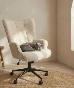 Fauteuil de bureau moderne à haut dossier Florelo Tissu bouclette Beige