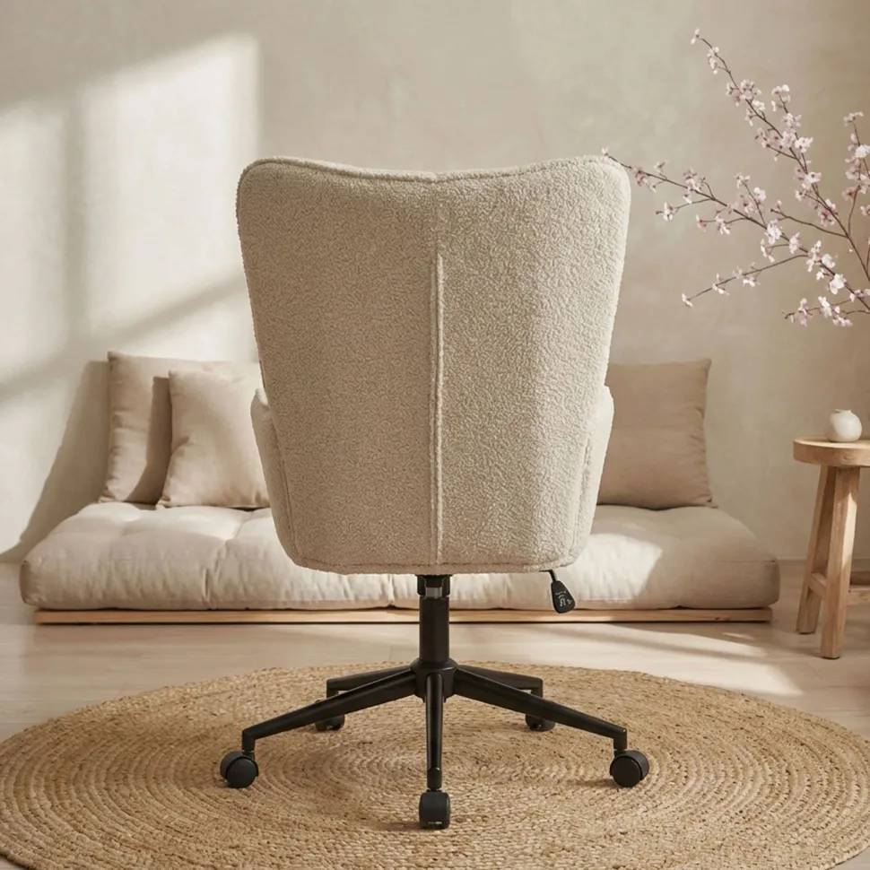 Fauteuil de bureau moderne à haut dossier Florelo Tissu bouclette Beige