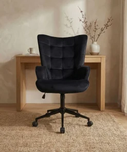 Fauteuil de bureau moderne à haut dossier Florelo Velours Noir