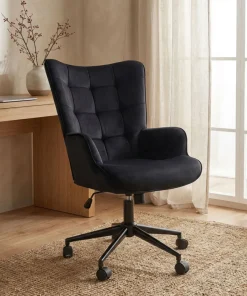 Fauteuil de bureau moderne à haut dossier Florelo Velours Noir