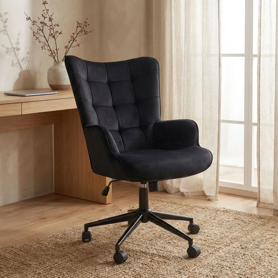 Fauteuil de bureau moderne à haut dossier Florelo Velours Noir