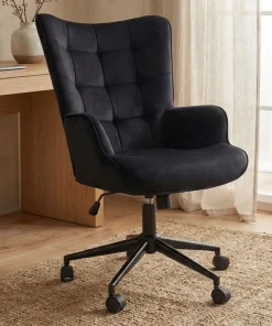 Fauteuil de bureau moderne à haut dossier Florelo Velours Noir