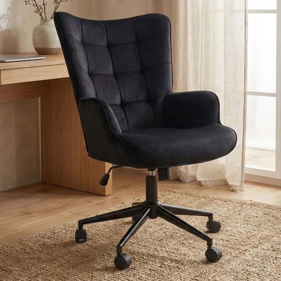 Fauteuil de bureau moderne à haut dossier Florelo Velours Noir