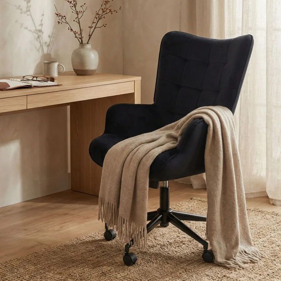 Fauteuil de bureau moderne à haut dossier Florelo Velours Noir