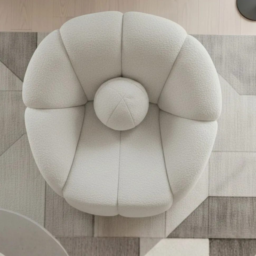 Fauteuil design arrondi Sidonie Tissu bouclette Blanc