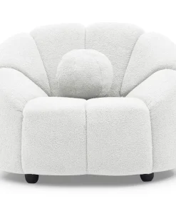 Fauteuil design arrondi Sidonie Tissu bouclette Blanc