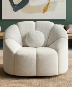 Fauteuil design arrondi Sidonie Tissu bouclette Blanc