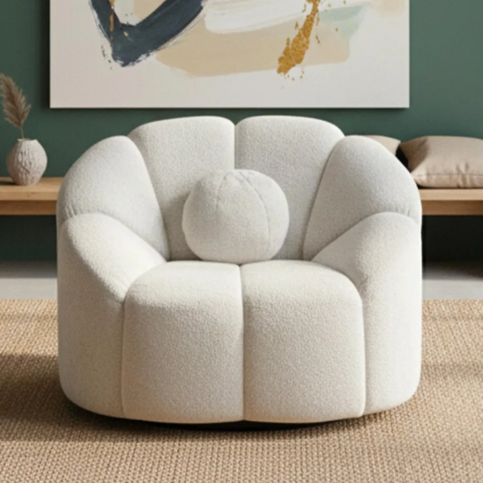 Fauteuil design arrondi Sidonie Tissu bouclette Blanc