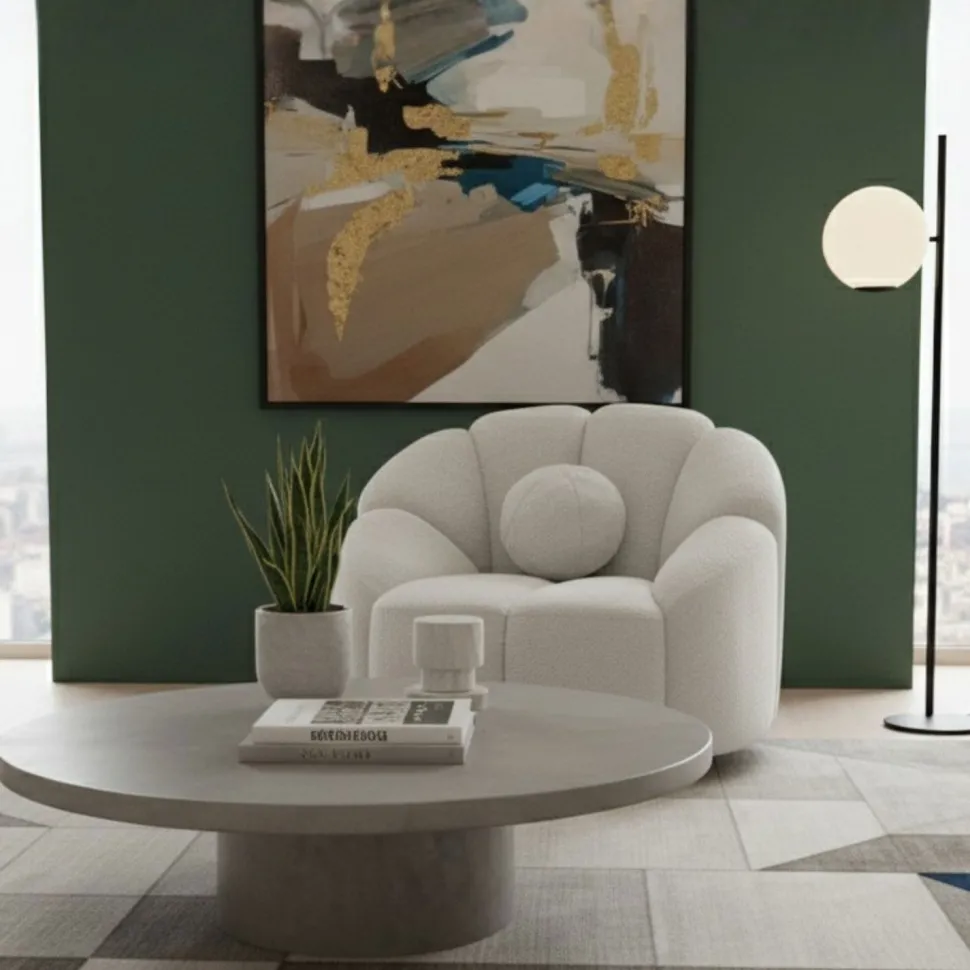 Fauteuil design arrondi Sidonie Tissu bouclette Blanc