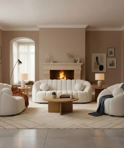 Fauteuil design arrondi Sidonie Tissu bouclette Blanc