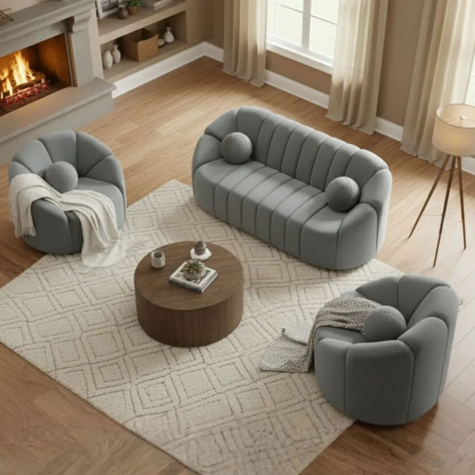 Fauteuil design arrondi Sidonie Velours Gris