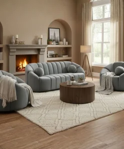 Fauteuil design arrondi Sidonie Velours Gris