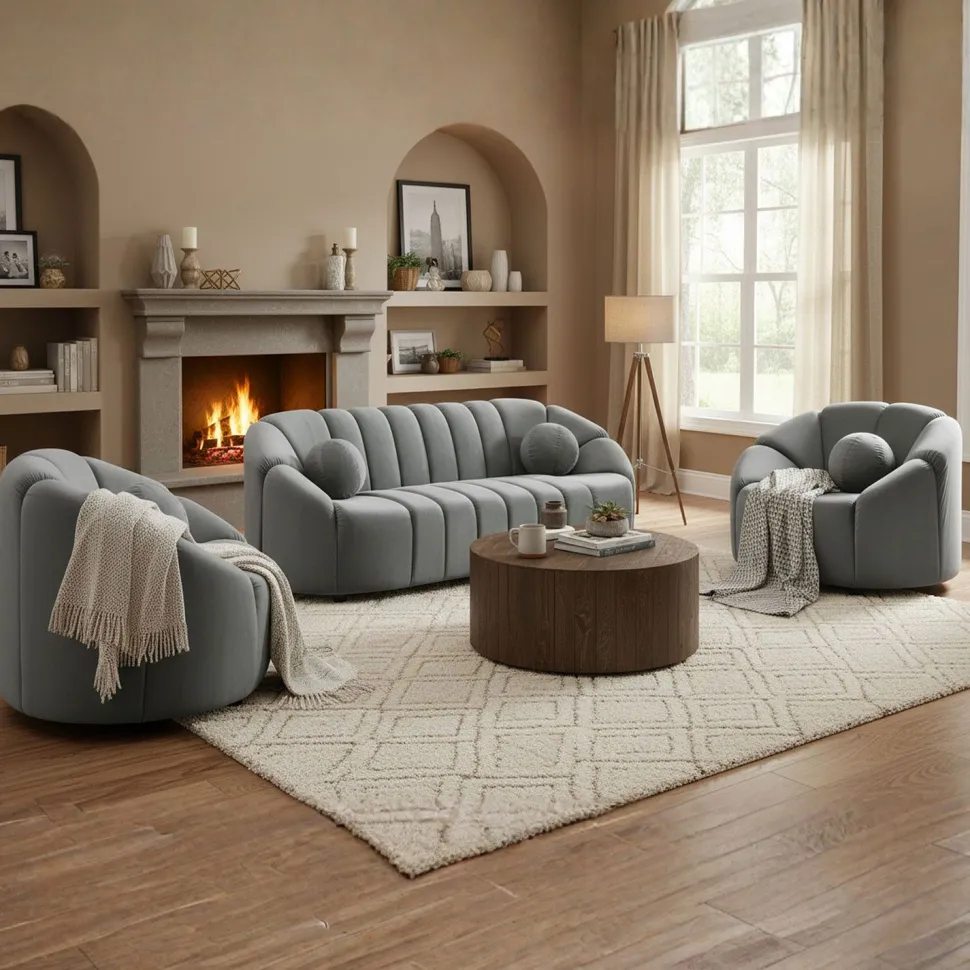 Fauteuil design arrondi Sidonie Velours Gris