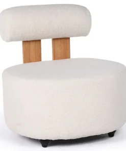 Fauteuil design Canelo Bois clair et Tissu bouclette Crème