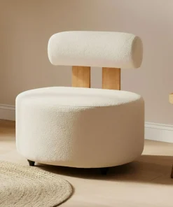Fauteuil design Canelo Bois clair et Tissu bouclette Crème