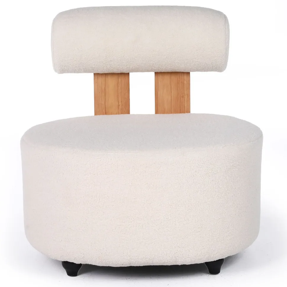 Fauteuil design Canelo Bois clair et Tissu bouclette Crème