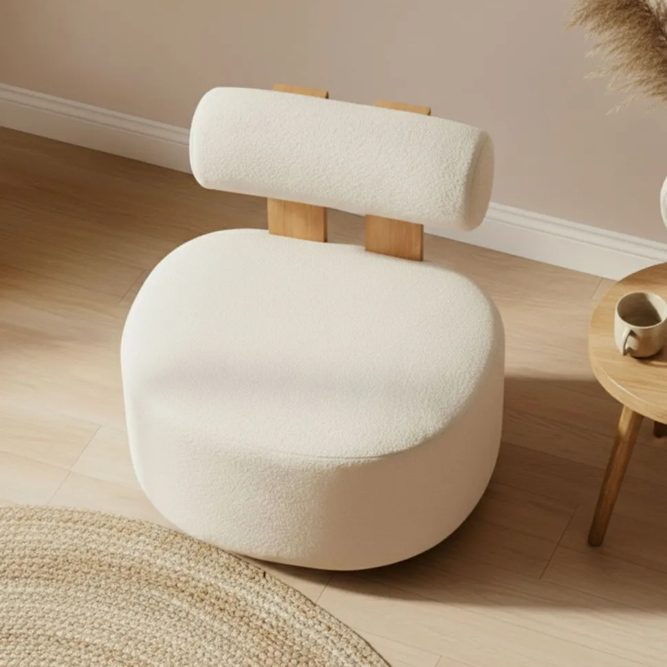 Fauteuil design Canelo Bois clair et Tissu bouclette Crème