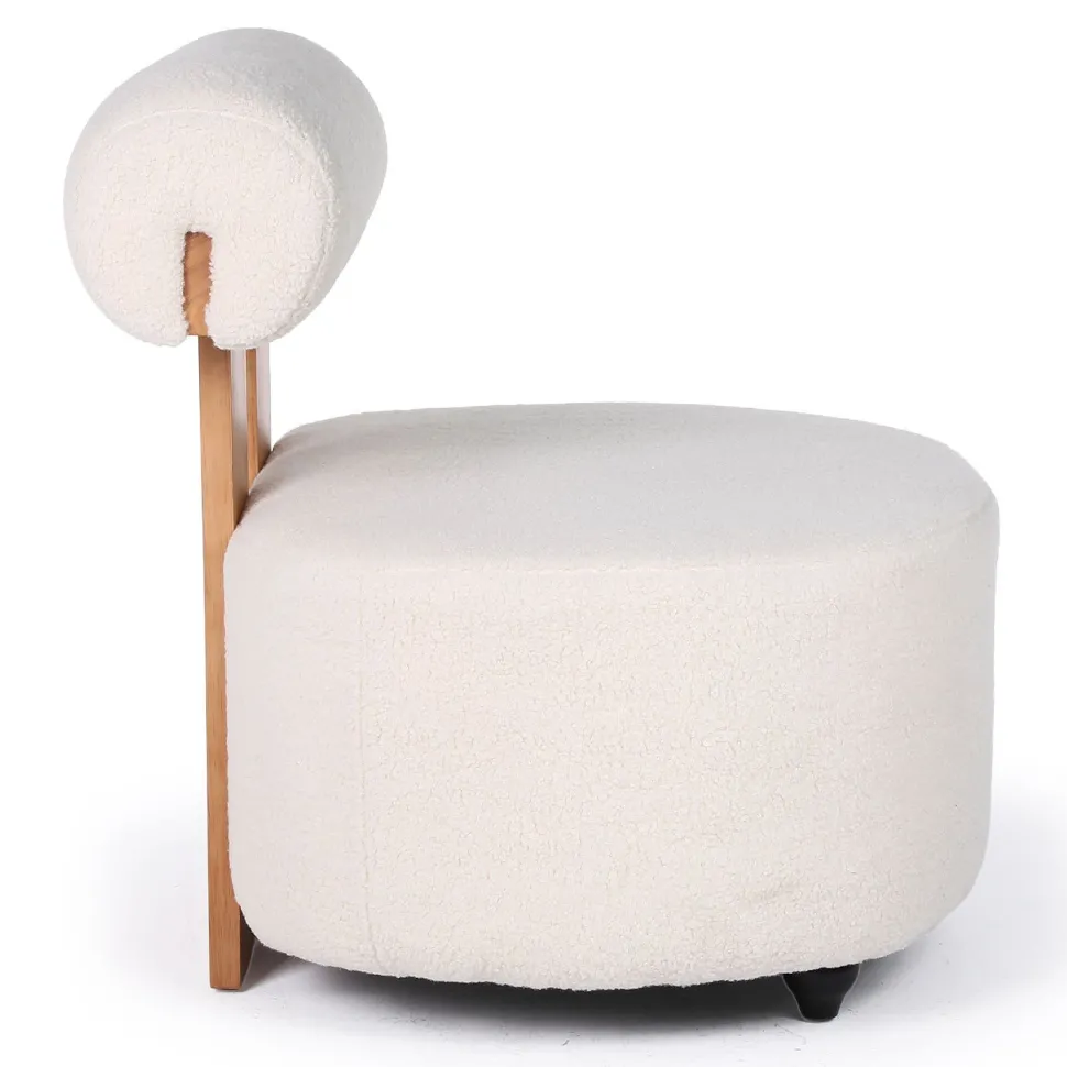 Fauteuil design Canelo Bois clair et Tissu bouclette Crème
