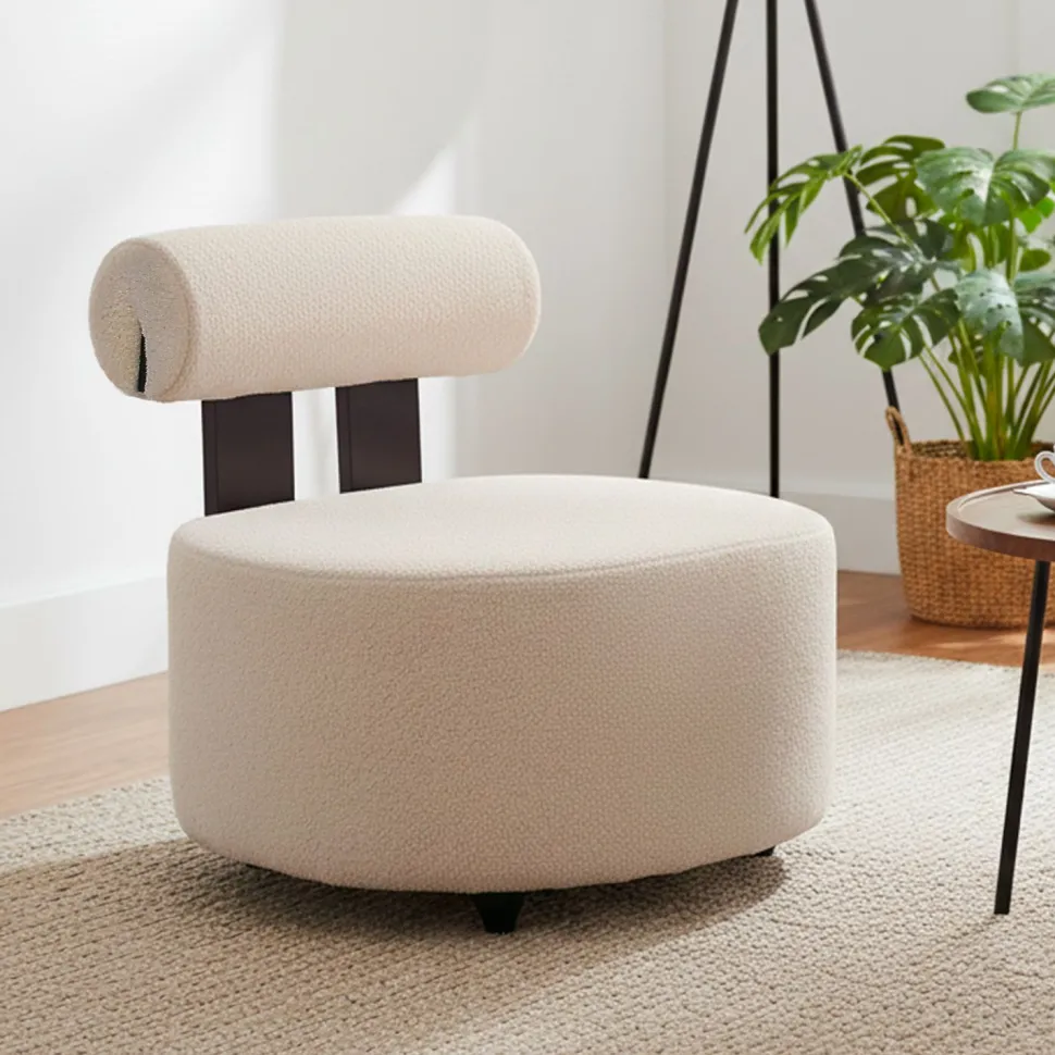 Fauteuil design Canelo Bois foncé et Tissu bouclette Beige