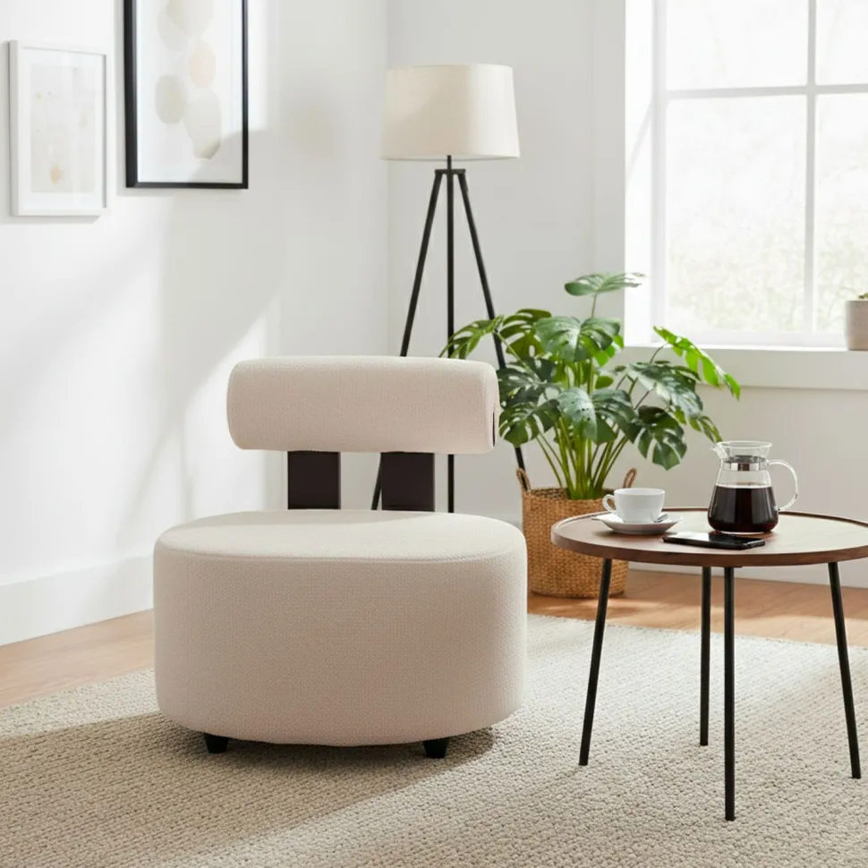 Fauteuil design Canelo Bois foncé et Tissu bouclette Beige