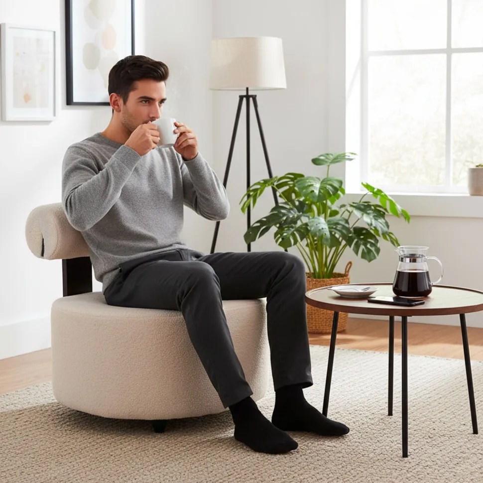 Fauteuil design Canelo Bois foncé et Tissu bouclette Beige