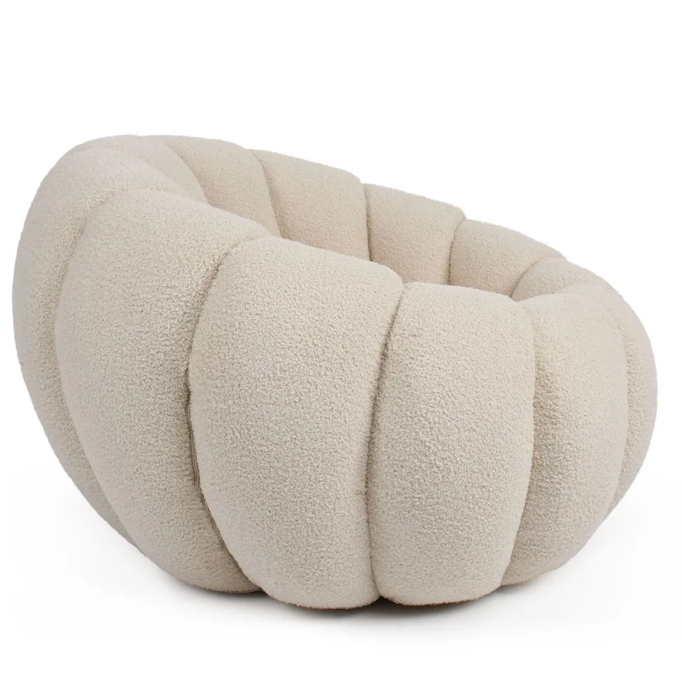 Fauteuil design coquillage Horizan Tissu bouclette Crème
