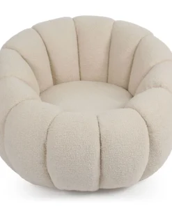 Fauteuil design coquillage Horizan Tissu bouclette Crème