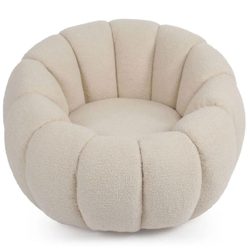 Fauteuil design coquillage Horizan Tissu bouclette Crème