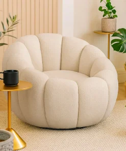 Fauteuil design coquillage Horizan Tissu bouclette Crème