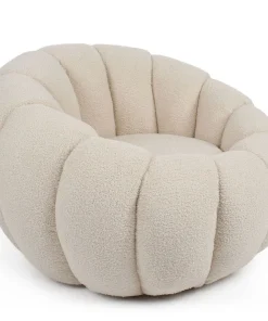Fauteuil design coquillage Horizan Tissu bouclette Crème