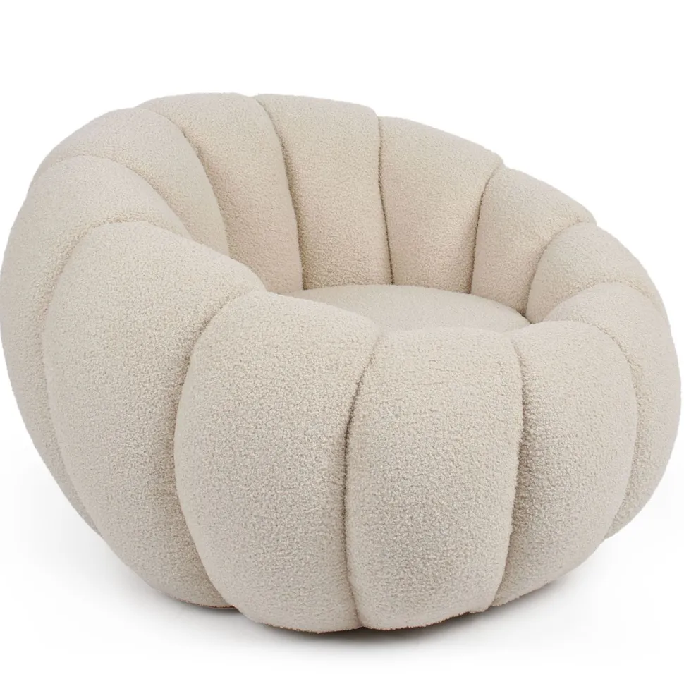 Fauteuil design coquillage Horizan Tissu bouclette Crème