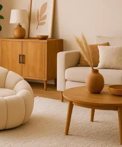 Fauteuil design coquillage Horizan Tissu bouclette Crème