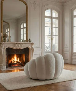 Fauteuil design coquillage Arielina Tissu bouclette Blanc