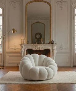 Fauteuil design coquillage Arielina Tissu bouclette Blanc