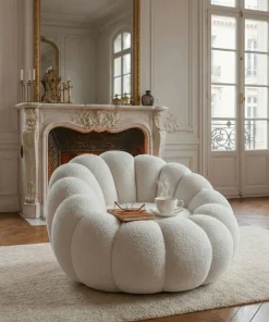 Fauteuil design coquillage Arielina Tissu bouclette Blanc